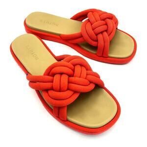 Rothy's The Summer Sandal Knot Slide Red Cushioned Flat 9.5 Square Toe